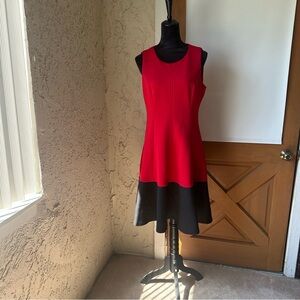 Calvin Klein Size 10 Fit & Flare Red and Black Sleeveless Midi Dress ♥️